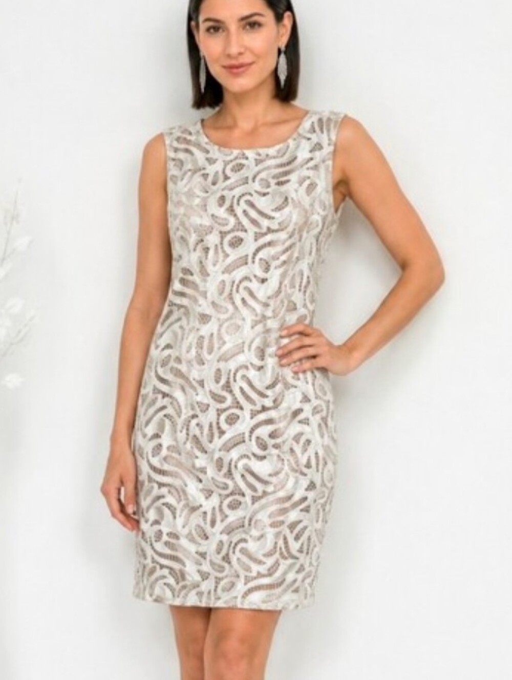 Frank Lyman silver metallic lace dress NWT